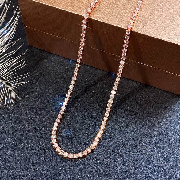 Ladies Necklace Copper Mixed Gem Inlay Geometric Rhinestone Chain