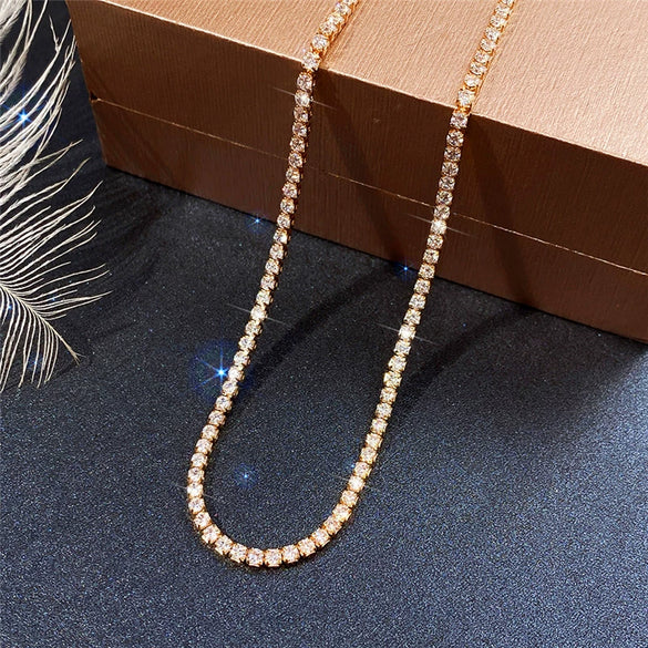 Ladies Necklace Copper Mixed Gem Inlay Geometric Rhinestone Chain