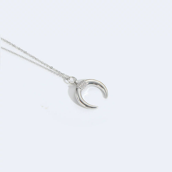 Ladies Necklace Jewelry Copper Mixed Gemstone Inlay Crescent Moon Pendant O Chain Geometric Minimalist Natural Zirconia