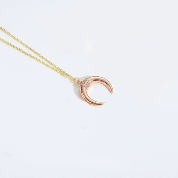Ladies Necklace Jewelry Copper Mixed Gemstone Inlay Crescent Moon Pendant O Chain Geometric Minimalist Natural Zirconia