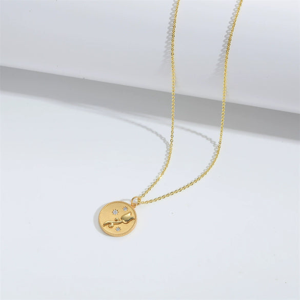 Ladies Necklace Jewelry Copper Mixed Gemstone Inlay Crescent Moon Pendant O Chain Geometric Minimalist Natural Zirconia