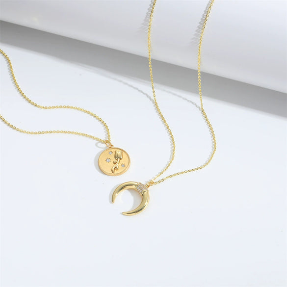 Ladies Necklace Jewelry Copper Mixed Gemstone Inlay Crescent Moon Pendant O Chain Geometric Minimalist Natural Zirconia