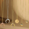 Ladies Necklace Jewelry Copper Mixed Gemstone Inlay Crescent Moon Pendant O Chain Geometric Minimalist Natural Zirconia