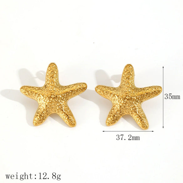 Ladies Niche Design Stainless Steel Star Shaped Earrings With Ocean Wind Starfish Element And 18K Gold Plating