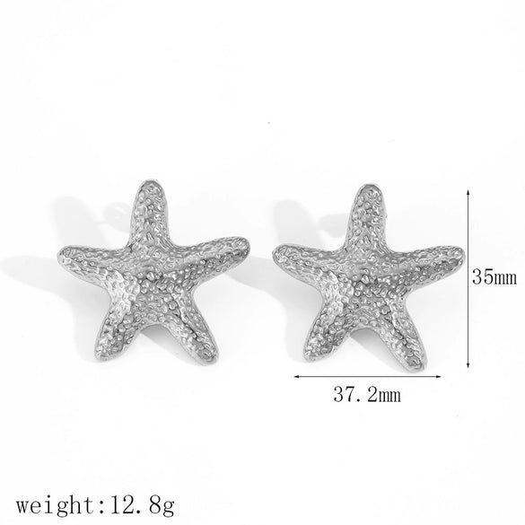 Ladies Niche Design Stainless Steel Star Shaped Earrings With Ocean Wind Starfish Element And 18K Gold Plating