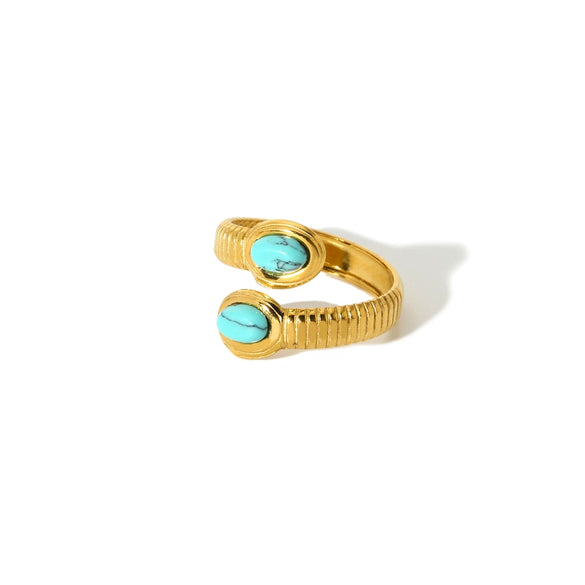 Ladies Niche Geometric Stainless Steel Ring Inlaid With Natural Stone And 18K Real Gold Electroplated