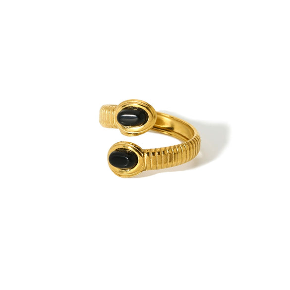 Ladies Niche Geometric Stainless Steel Ring Inlaid With Natural Stone And 18K Real Gold Electroplated