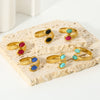 Ladies Niche Geometric Stainless Steel Ring Inlaid With Natural Stone And 18K Real Gold Electroplated