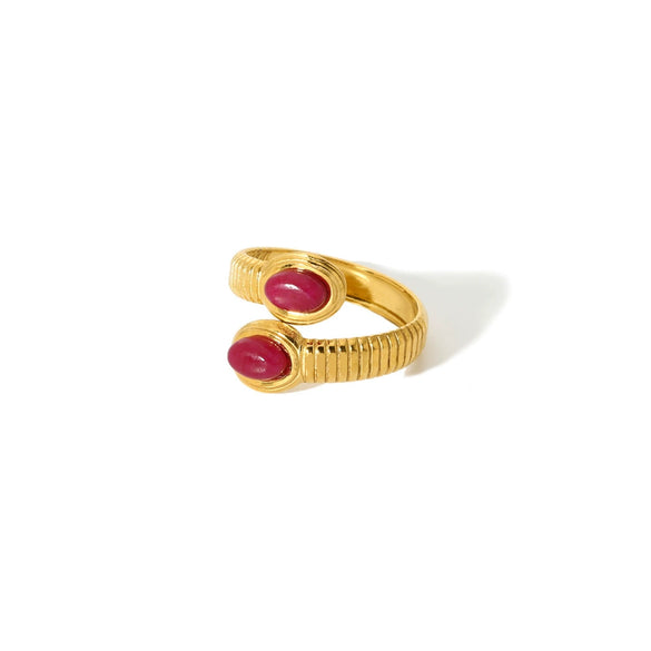 Ladies Niche Geometric Stainless Steel Ring Inlaid With Natural Stone And 18K Real Gold Electroplated