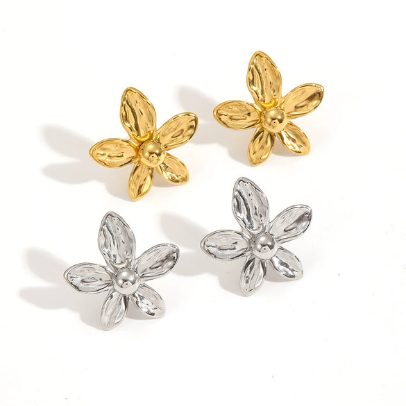 Ladies Personality Stainless Steel Flower Earrings With Electroplating