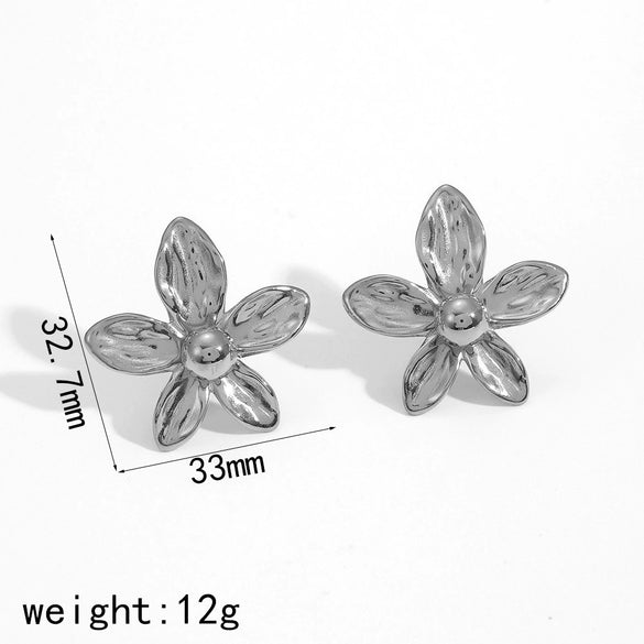 Ladies Personality Stainless Steel Flower Earrings With Electroplating