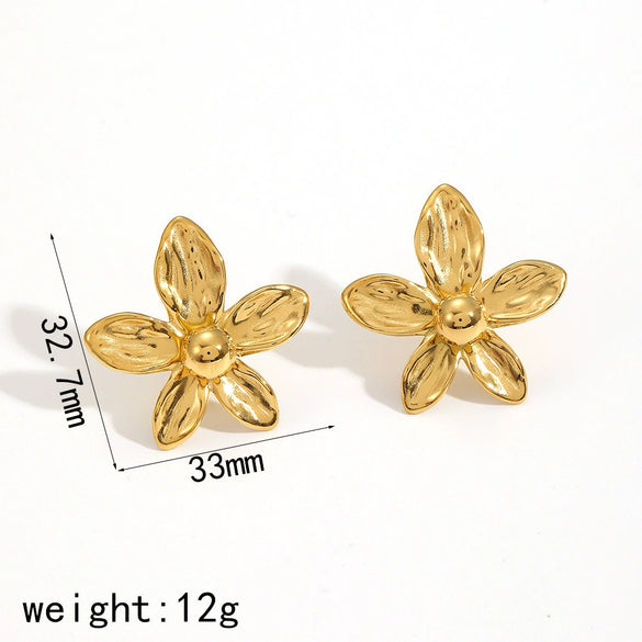 Ladies Personality Stainless Steel Flower Earrings With Electroplating