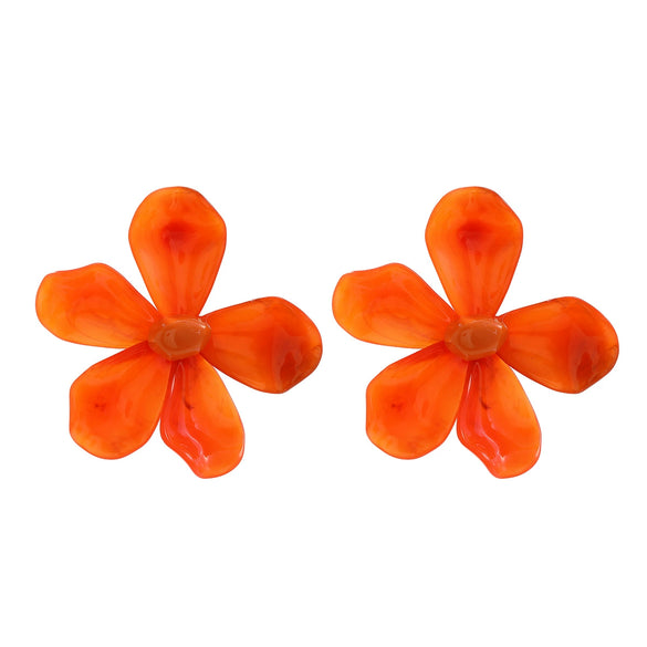 Ladies Plastic Resin Flower Painted Earrings