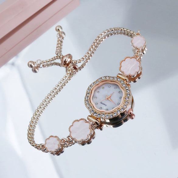 Ladies Quartz Bracelet Watch Alloy Strap And Case Diamond Pattern Fashion Style