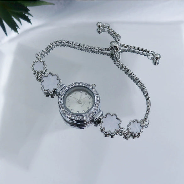 Ladies Quartz Bracelet Watch Alloy Strap And Case Diamond Pattern Fashion Style