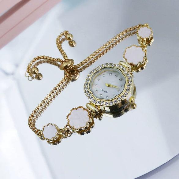 Ladies Quartz Bracelet Watch Alloy Strap And Case Diamond Pattern Fashion Style