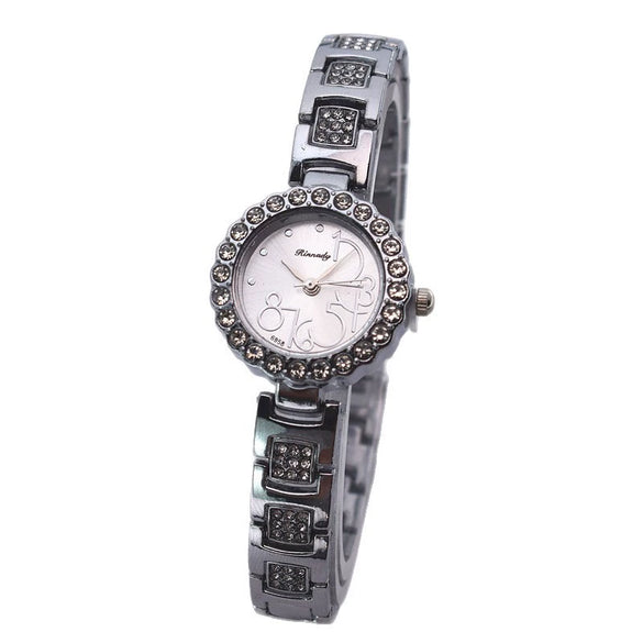 Ladies Quartz Bracelet Watch Flower Shaped Alloy Encrusted With Diamond Leisure Style