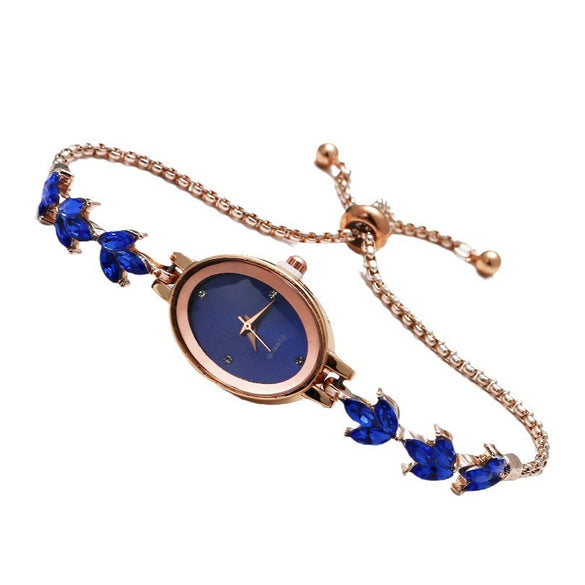 Ladies Quartz Bracelet Watch Stainless Steel Alloy Luxury Diamondstudded Oval Dial Leisure Style