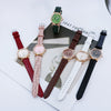 Ladies Quartz Leather And Alloy Watch With Fourleaf Clover Design Pu Strap Stainless Steel Buckle Round Dial