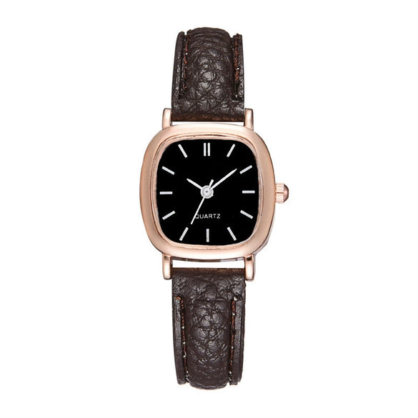 Ladies Quartz Watch Alloy Case Imitation Leather Strap Square Dial Retro Simple Leisure Style
