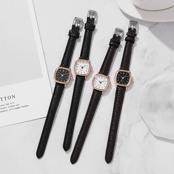 Ladies Quartz Watch Alloy Case Imitation Leather Strap Square Dial Retro Simple Leisure Style