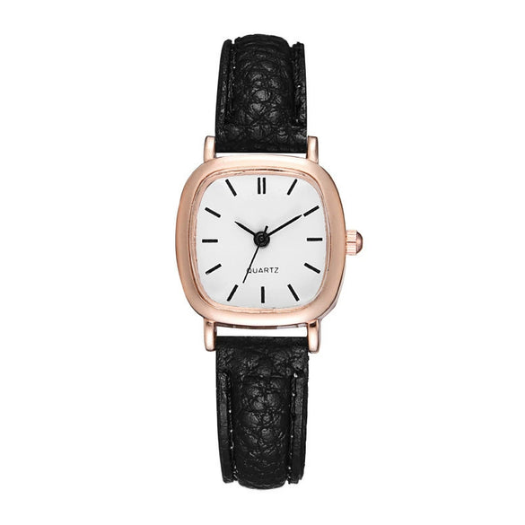 Ladies Quartz Watch Alloy Case Imitation Leather Strap Square Dial Retro Simple Leisure Style