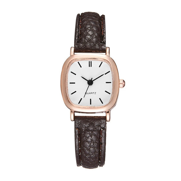 Ladies Quartz Watch Alloy Case Imitation Leather Strap Square Dial Retro Simple Leisure Style