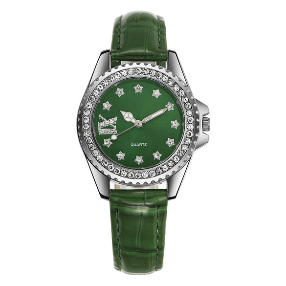 Ladies Quartz Watch Alloy Case Imitation Leather Strap Stainless Steel Clasp Round Dial