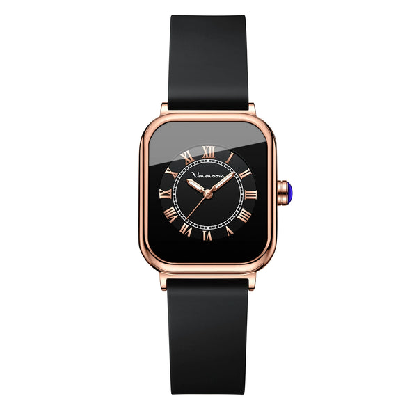 Ladies Quartz Watch Alloy Case Silicone Strap Rectangle Dial Business Casual Waterproof