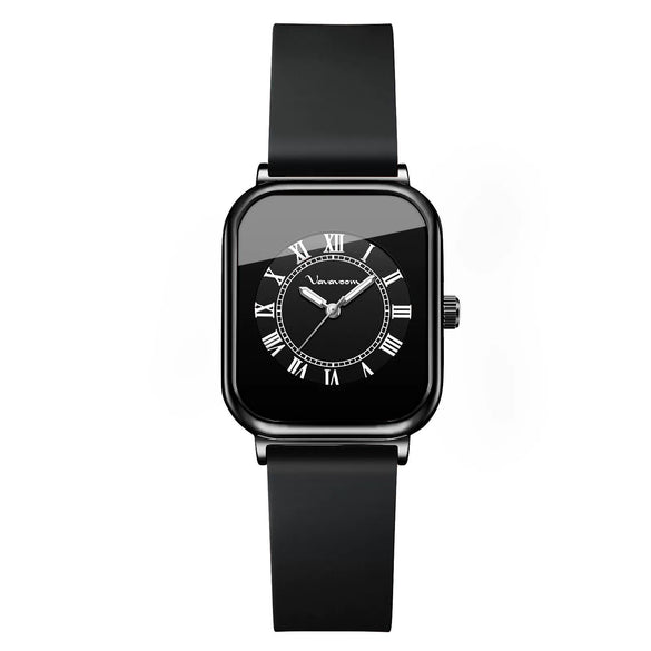 Ladies Quartz Watch Alloy Case Silicone Strap Rectangle Dial Business Casual Waterproof