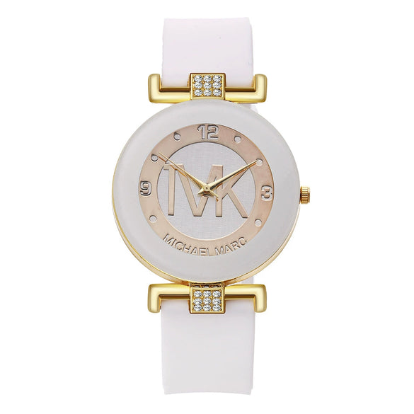 Ladies Quartz Watch Alloy Case Silicone Strap Stainless Steel Clasp Round Dial Leisure Style
