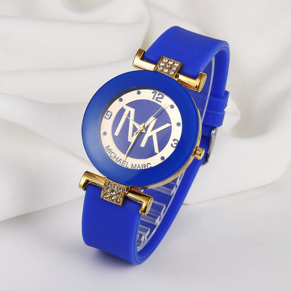 Ladies Quartz Watch Alloy Case Silicone Strap Stainless Steel Clasp Round Dial Leisure Style