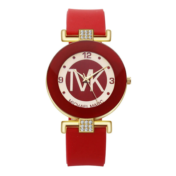 Ladies Quartz Watch Alloy Case Silicone Strap Stainless Steel Clasp Round Dial Leisure Style