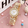 Ladies Quartz Watch And Bracelet Set Alloy Stainless Steel Round Dial Leisure Style Full Diamond