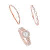Ladies Quartz Watch And Bracelet Set Alloy Stainless Steel Round Dial Leisure Style Full Diamond