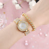 Ladies Quartz Watch And Bracelet Set Alloy Stainless Steel Round Dial Leisure Style Full Diamond