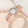 Ladies Quartz Watch And Bracelet Set Alloy Stainless Steel Round Dial Leisure Style Full Diamond