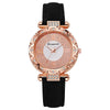 Ladies Quartz Watch Plastic Case Imitation Leather Strap Rose Gold Buckle Round Dial Leisure Style