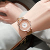 Ladies Quartz Watch Plastic Case Imitation Leather Strap Rose Gold Buckle Round Dial Leisure Style