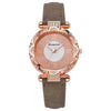 Ladies Quartz Watch Plastic Case Imitation Leather Strap Rose Gold Buckle Round Dial Leisure Style