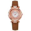 Ladies Quartz Watch Plastic Case Imitation Leather Strap Rose Gold Buckle Round Dial Leisure Style