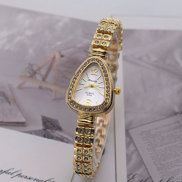 Ladies Quartz Watch Snakeshaped Flowershaped Alloy Imitation Ceramic