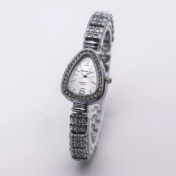 Ladies Quartz Watch Snakeshaped Flowershaped Alloy Imitation Ceramic