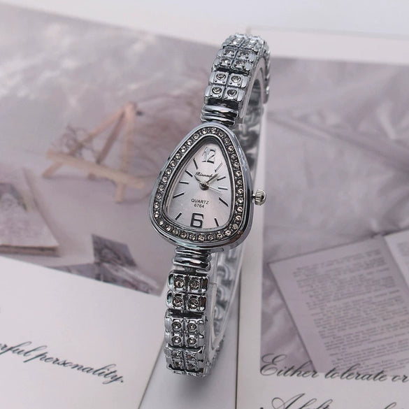 Ladies Quartz Watch Snakeshaped Flowershaped Alloy Imitation Ceramic