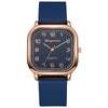 Ladies Quartz Watch Square Alloy Case Silicone Strap Business Style