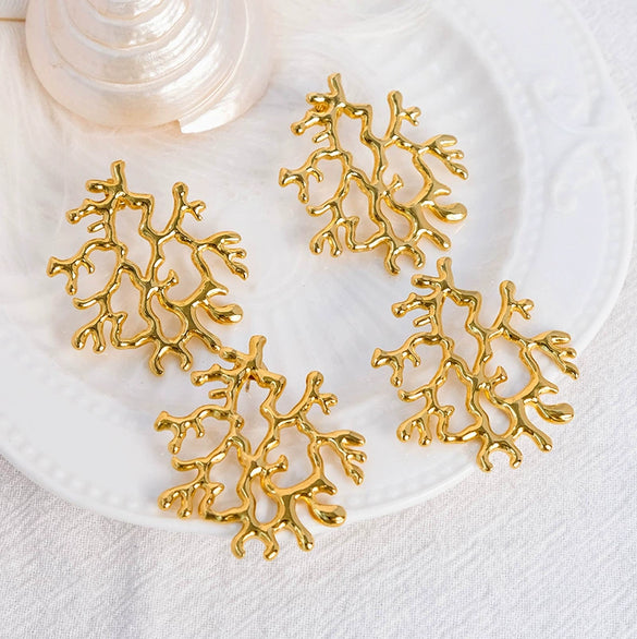 Ladies Retro Fashion Stainless Steel Coral Earrings With Electroplating Jewelry