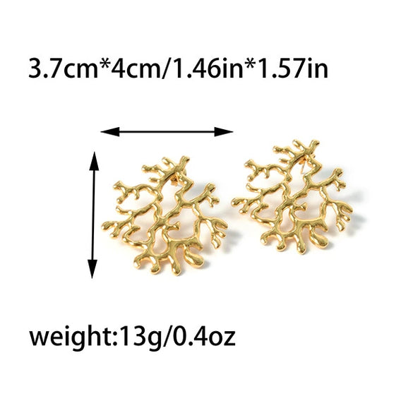 Ladies Retro Fashion Stainless Steel Coral Earrings With Electroplating Jewelry