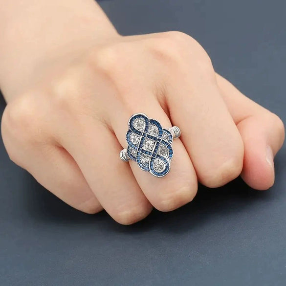Ladies Retro Geometric Copper Ring With Zircon