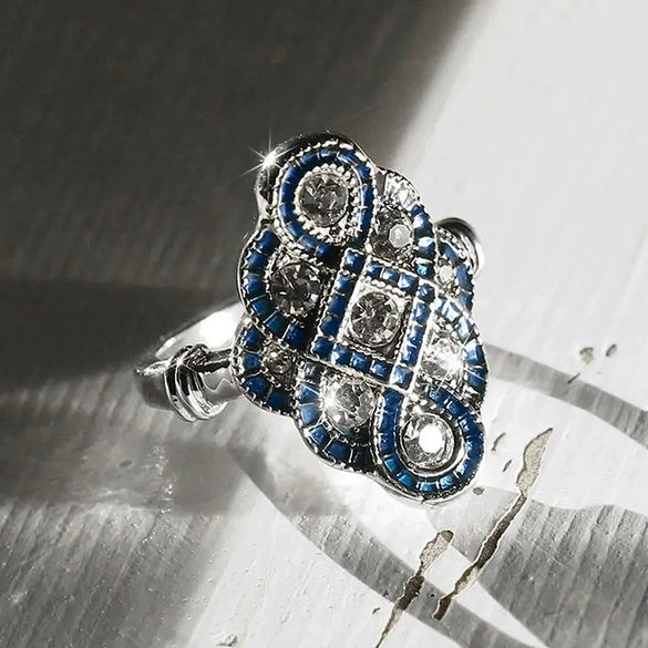 Ladies Retro Geometric Copper Ring With Zircon