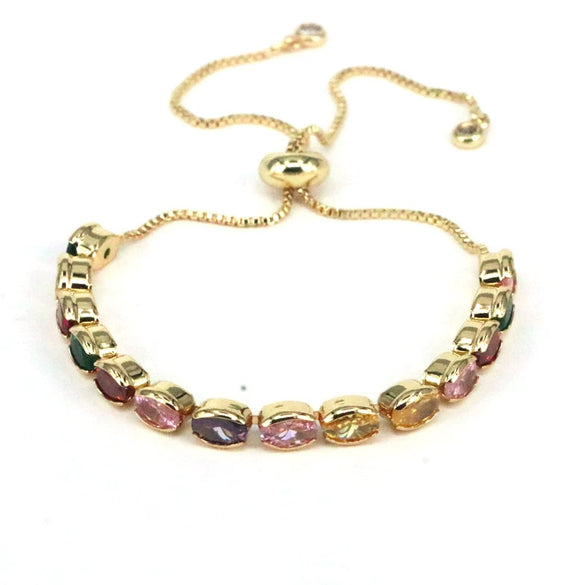 Ladies Retro Geometric Oval Zircon Gold Plated Bracelet
